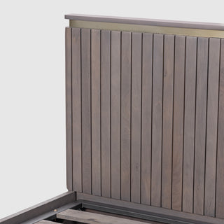 Piano Queen Bed with Hydraulic Lift – Mango Wood, Smoky Grey