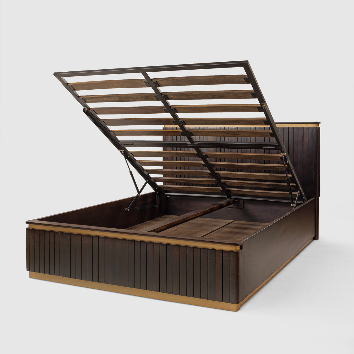 Piano King Bed with Hydraulic Lift – Mango Wood, Walnut