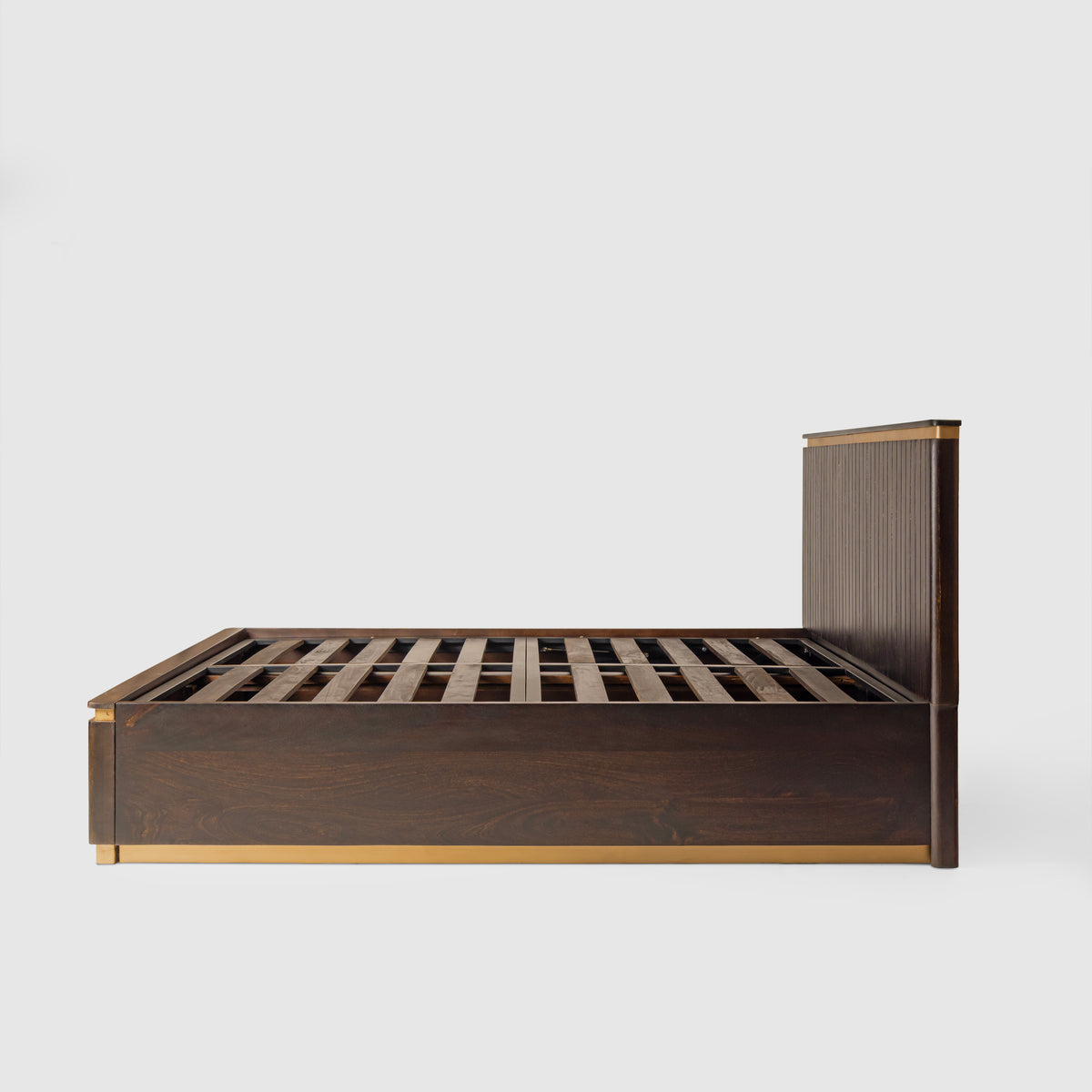 Piano King Bed with Hydraulic Lift – Mango Wood, Walnut