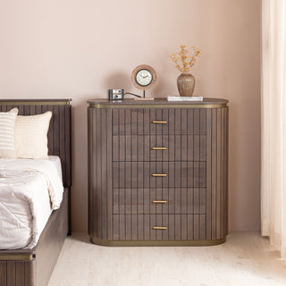 Piano Mango Wood 5 Drawer Tallboy – Smoky Grey