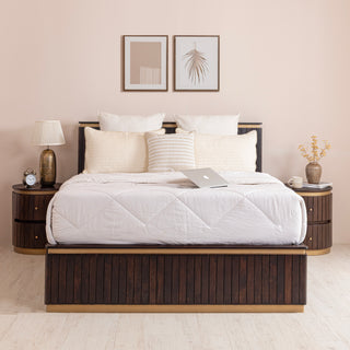 Piano Queen Bed with Hydraulic Lift – Mango Wood, Walnut