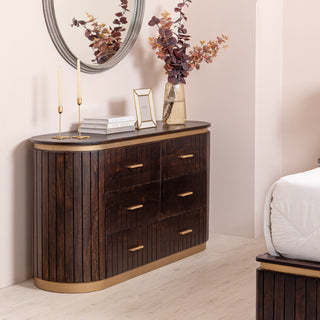 Piano Mango Wood 6 Drawer Dresser Walnut