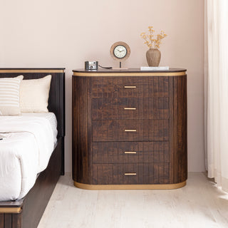 Piano Mango Wood 5 Drawer Tallboy – Walnut