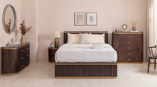 Piano King Bed with Hydraulic Lift – Mango Wood, Walnut