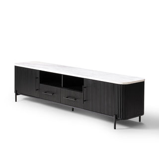 Kelby Natural Marble Top TV Unit With 2 Drawers - Black