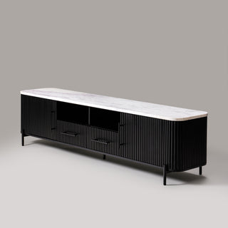 Kelby Natural Marble Top TV Unit With 2 Drawers - Black