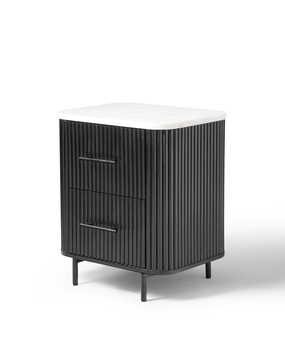 Kelby black marble bedside table on a white background