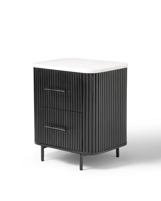 Kelby black marble bedside table on a white background