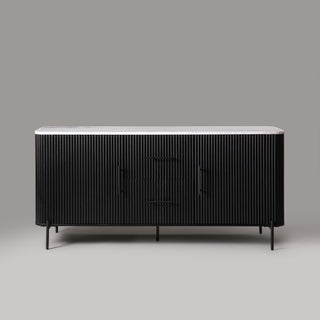 Kelby natural marble top buffet in black, front view