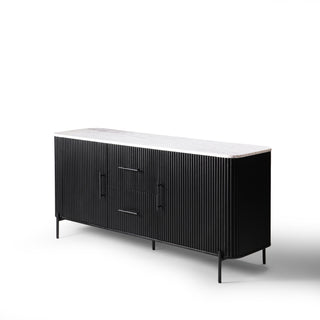 Kelby natural marble top buffet in black on a white background