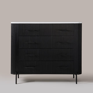 Kelby natural marble tallboy with 4 drawers in black, front view