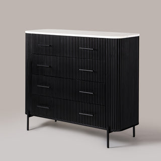 Kelby black tallboy, angled view