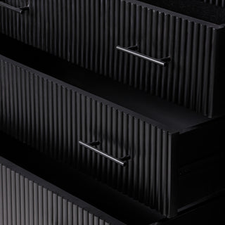 Close-up of the Kelby tallboy reeded drawer fronts and handles