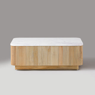 Kelby fluted marble top coffee table in Blonde, front view