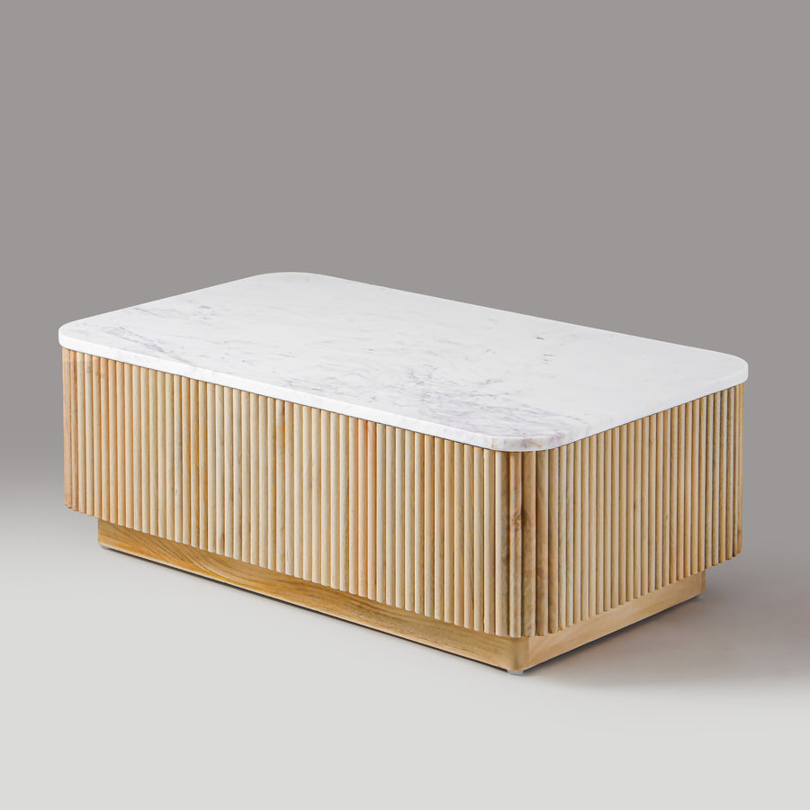 Kelby Blonde fluted coffee table, angled view