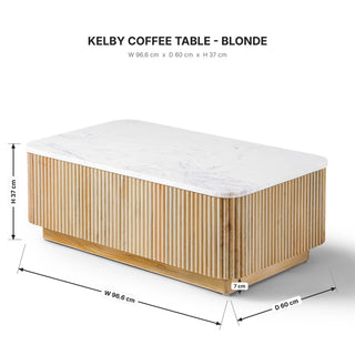 Kelby Coffee Table Blonde dimensions 96.6cm x 60cm x 37cm