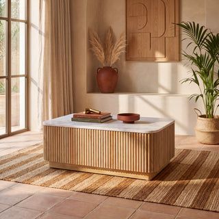 Kelby Fluted Marble Coffee Table - Blonde