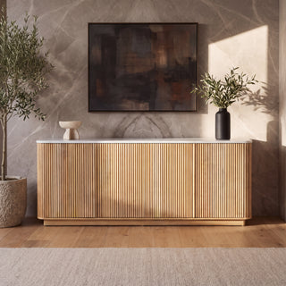Kelby Fluted Marble Top Buffet 190cm - Blonde