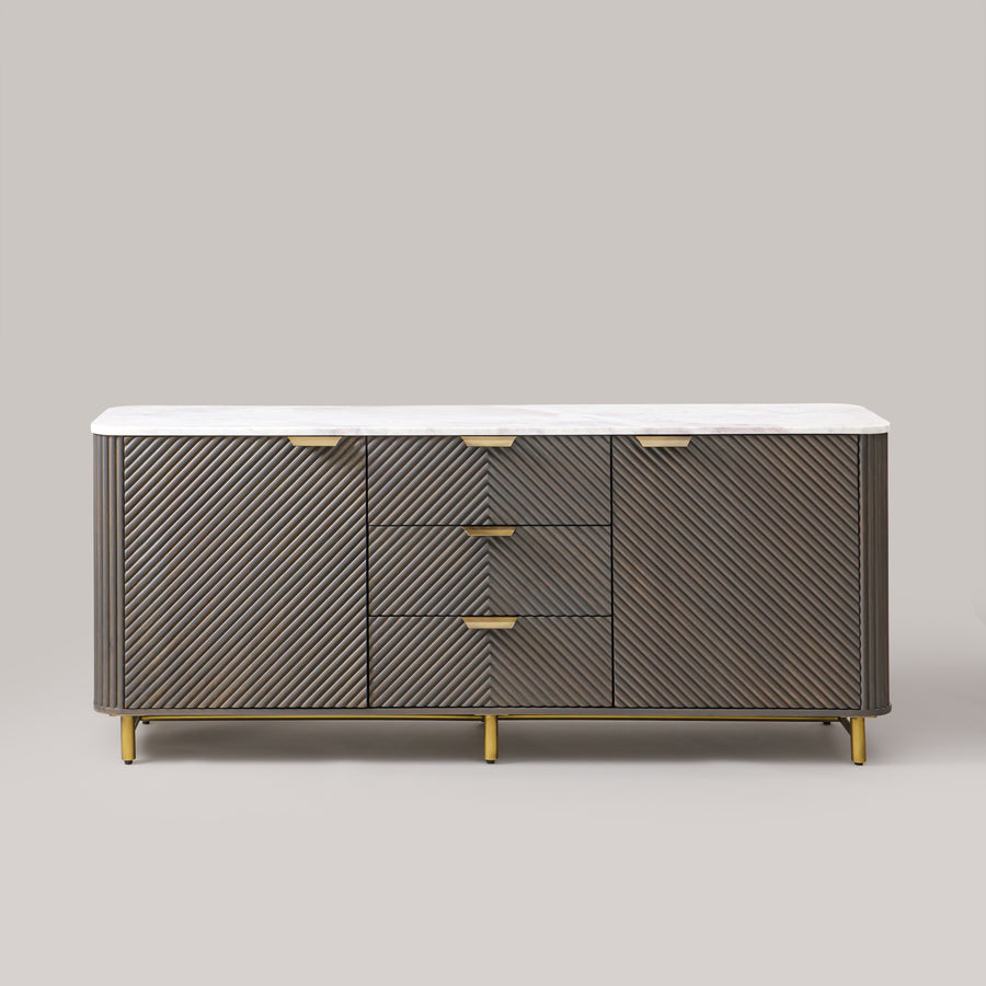 Kelby Fluted Marble Top Buffet 180cm - Mist Grey