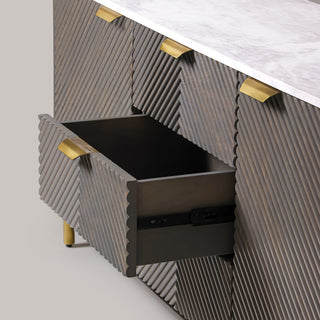 Kelby Mist Grey buffet showing hand-finished chevron fluting