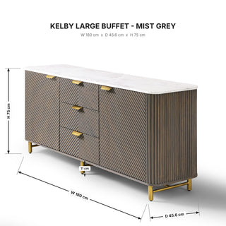 Kelby Large Buffet Mist Grey dimensions 180cm x 45.6cm x 75cm