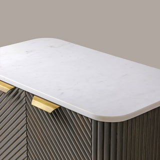 Natural white marble top on Kelby Mist Grey small buffet