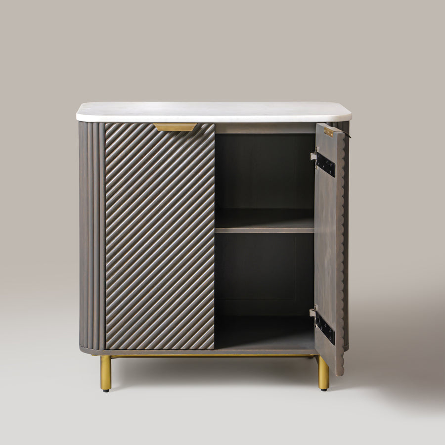 Kelby Mist Grey small buffet, angled view