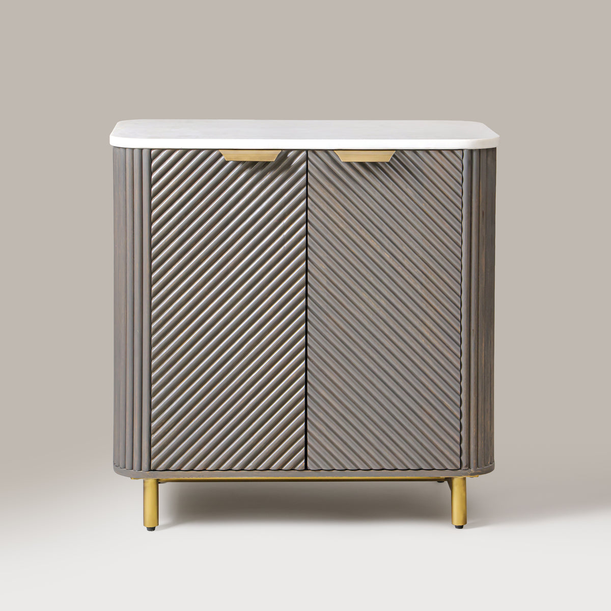 Kelby fluted marble top small buffet 80cm in Mist Grey, front view