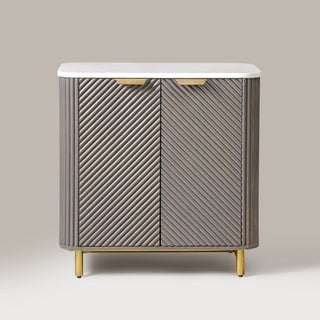 Kelby fluted marble top small buffet 80cm in Mist Grey, front view