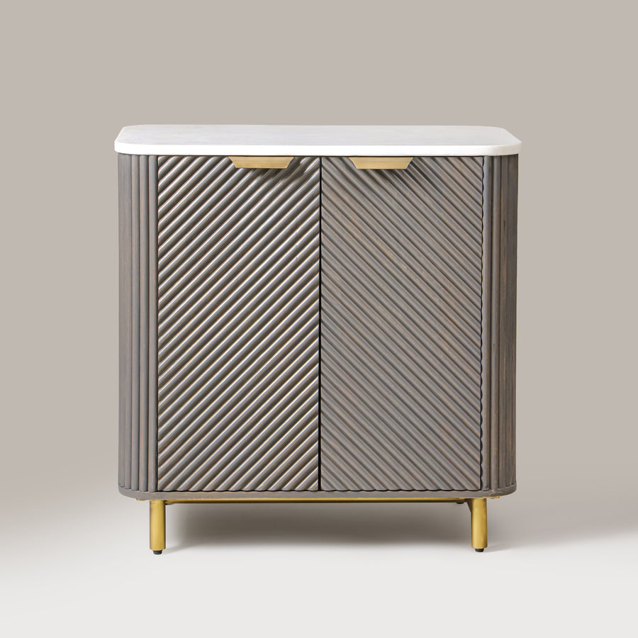 Kelby Fluted Marble Top Small Buffet 80cm - Mist Grey