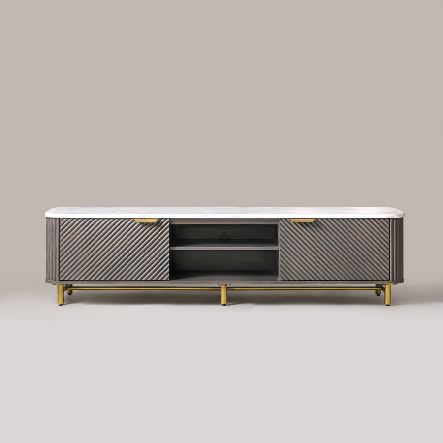 Kelby Fluted Marble Top TV Unit 180cm - Mist Grey