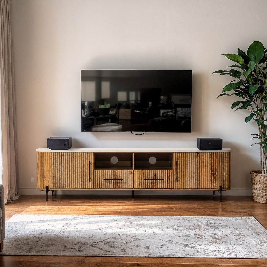 Kelby Natural Marble Top TV Unit With 2 Drawers - Natural