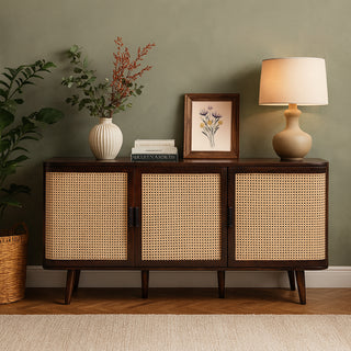 Abby Natural Rattan and Mango Wood 3 Door Sideboard 150CM