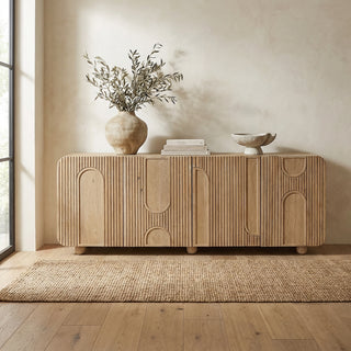 Archie Ball Legs Solid Wood Sideboard 5 Door - 220CM