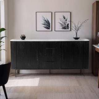 Kelby Natural Marble Top Buffet With 2 Drawers - Black
