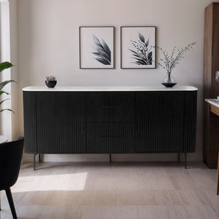 Kelby Natural Marble Top Buffet With 2 Drawers - Black