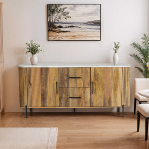 Kelby Natural Marble Top Buffet With 2 Drawers - Natural Finish