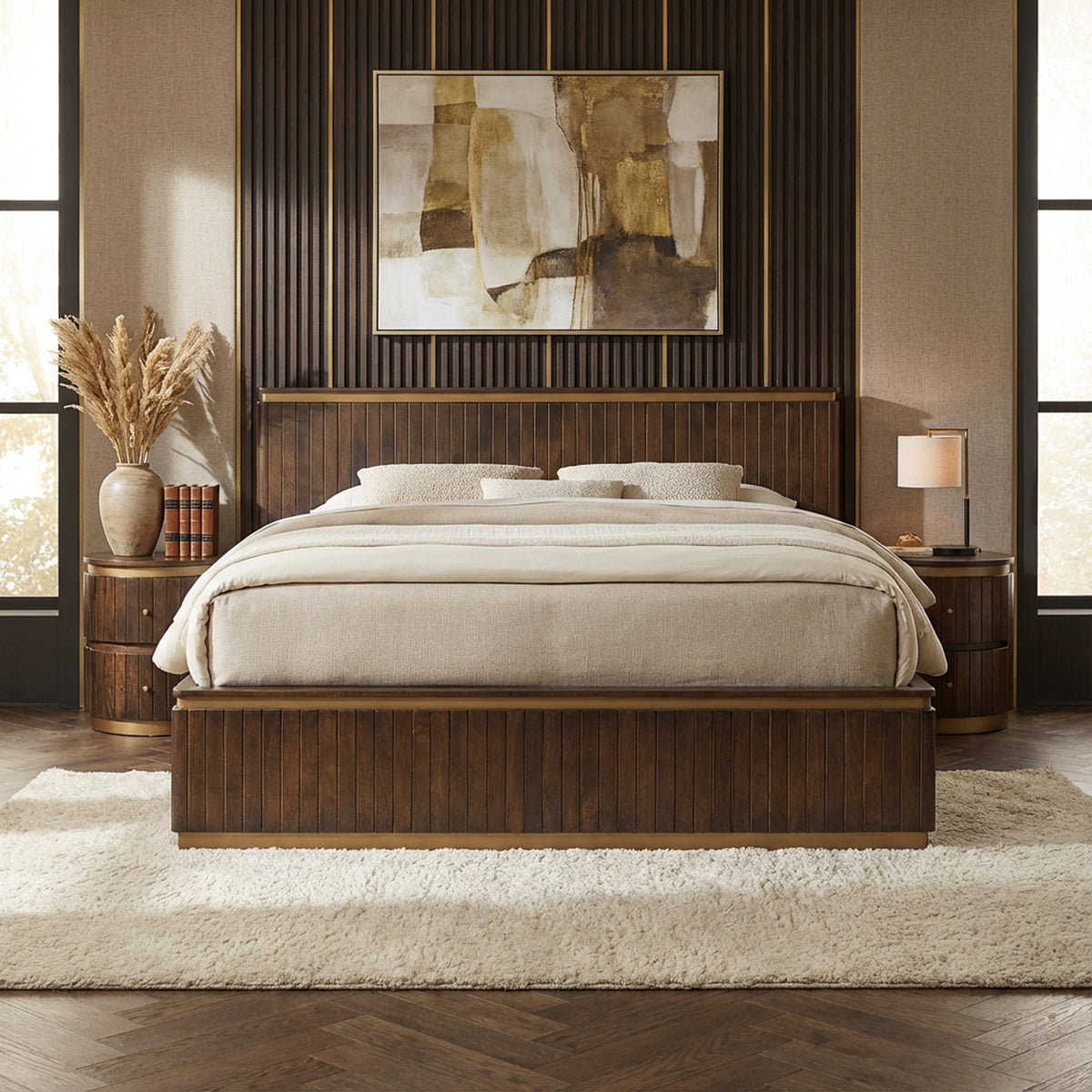 Piano King Bed with Hydraulic Lift – Mango Wood, Walnut