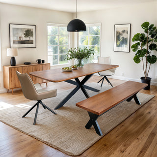 Mahogany Mango Wood Dining Table With Metal Legs