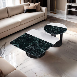 Domus Natural Marble Coffee Table Set With Titanium Grey Stainless Steel Base
