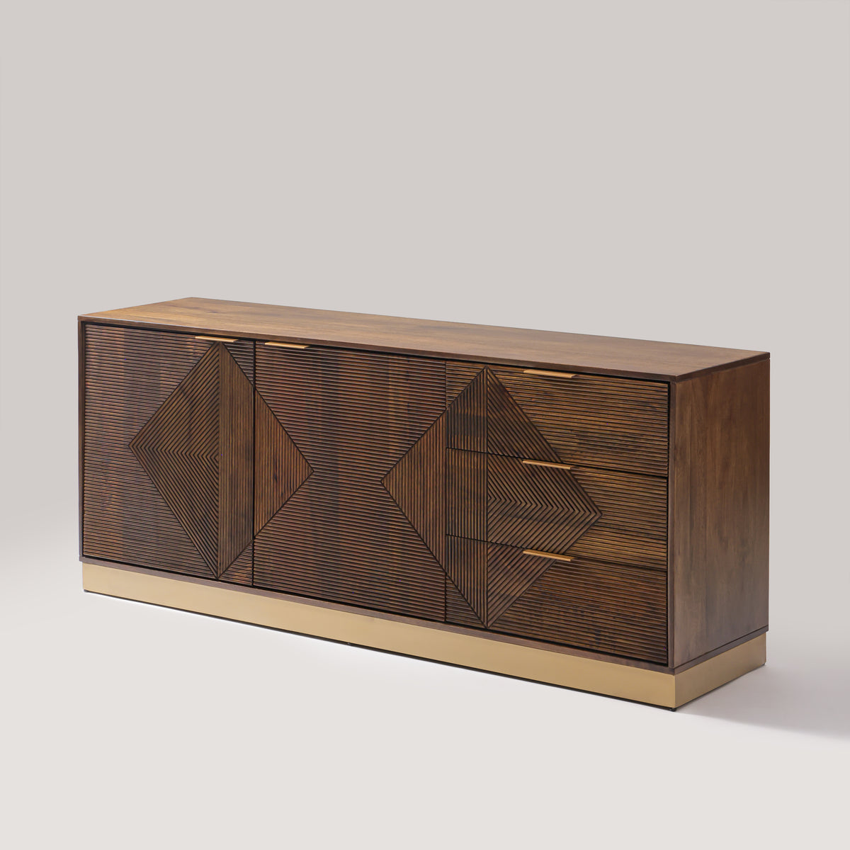Tasmania geometric mango wood sideboard 180cm in brown, front view