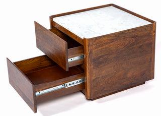 Savoy Bedside Table with 2 Drawers – Natural Marble Top & Mango Wood