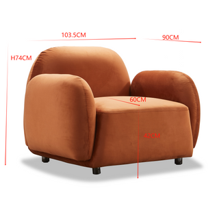 Luna 1 Seat Velvet Fabric Sofa - Rust