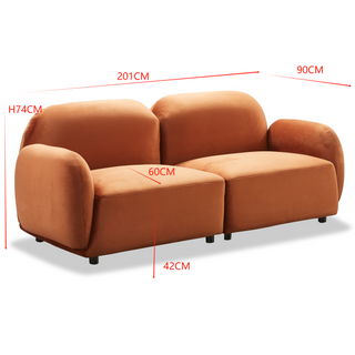 Luna 2 Seat Velvet Fabric Sofa - Rust