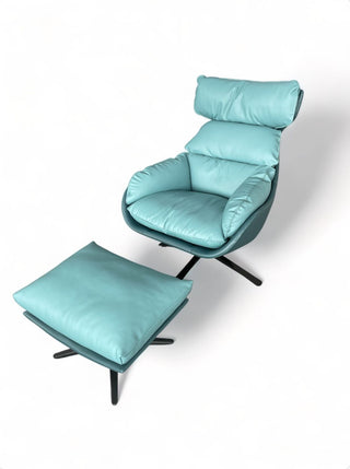 Haven Leather Lounge Chair With Foot Stool - Teal