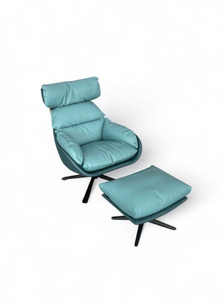 Haven Leather Lounge Chair With Foot Stool - Teal