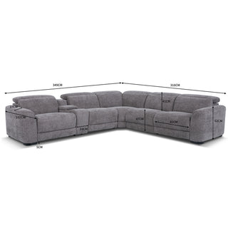 Windsor Modular Fabric Lounge with Dual Electric Recliners, Electric Headrests & Console with Wireless Charging & Cup Holders - Graphite Grey