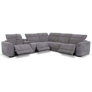 Windsor Modular Fabric Lounge with Dual Electric Recliners, Electric Headrests & Console with Wireless Charging & Cup Holders - Graphite Grey