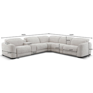 Windsor Modular Fabric Lounge with Dual Electric Recliners, Electric Headrests & Console with Wireless Charging & Cup Holders - Cobblestone