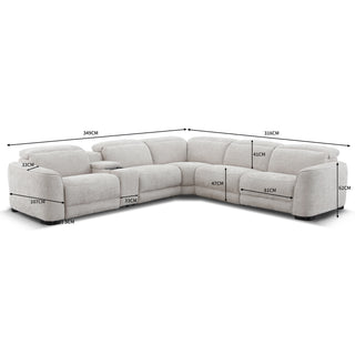 Windsor Modular Fabric Lounge with Dual Electric Recliners, Electric Headrests & Console with Wireless Charging & Cup Holders - Cobblestone